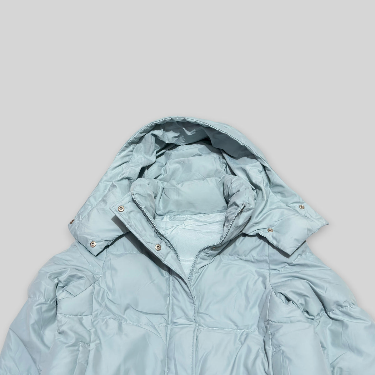 GU by UNIQLO Women's Heat Padded Stand Collar Detachable Hood Blouson (Lightweight Water Repellent/Windproof Winter/Snow Puffer Jacket) in Light Blue