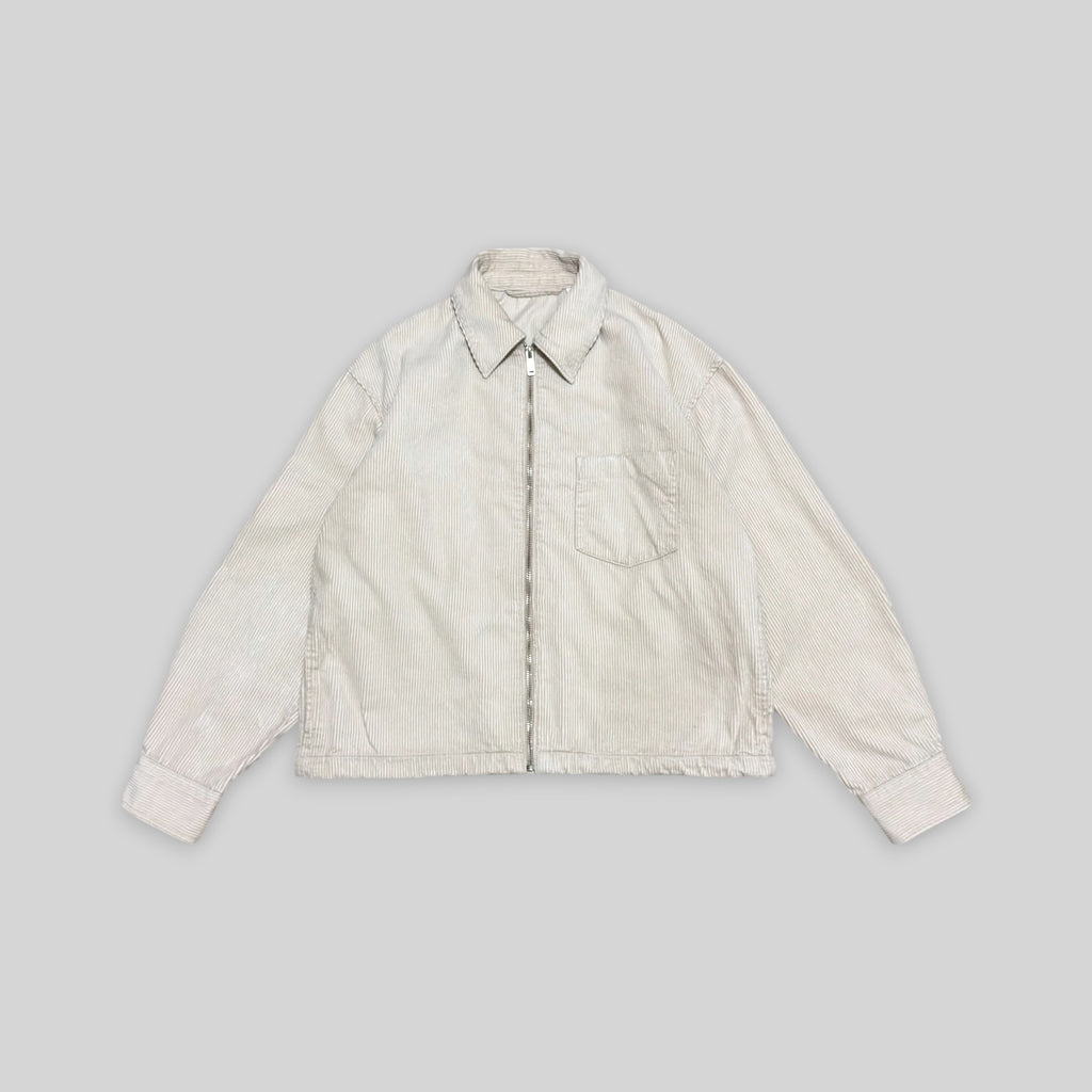GU by UNIQLO Men's Zip Up Cropped/Boxy Collared Blouson (Cotton Corduroy Collared Harrington Jacket) in Beige