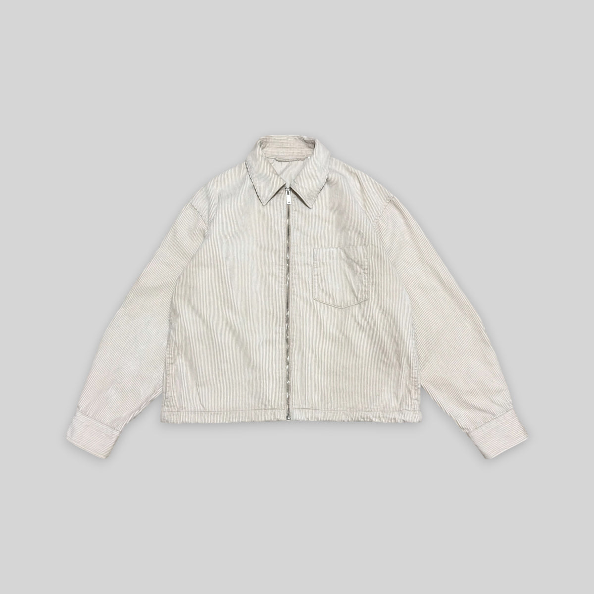 GU by UNIQLO Men's Zip Up Cropped/Boxy Collared Blouson (Cotton Corduroy Collared Harrington Jacket) in Beige