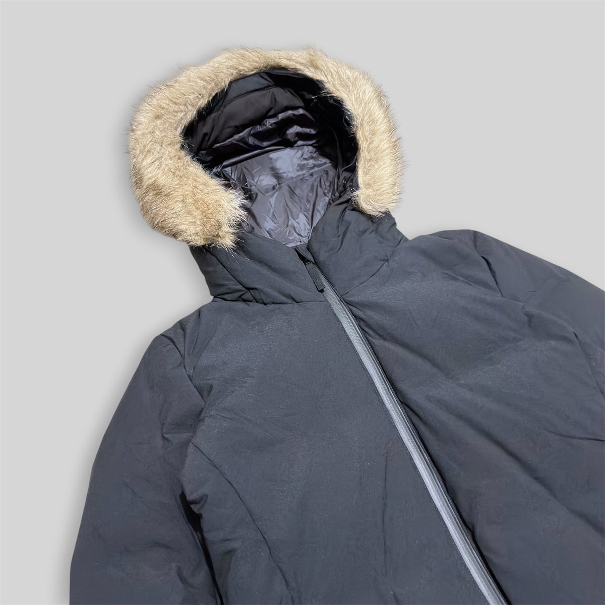 UNIQLO Women's Seamless Down Detachable Fur Hooded Parka (Lightweight Nylon Water Repellent/Windproof Winter/Snow Puffer Jacket) in Black