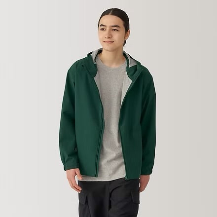 MUJI Japan Men's Lightweight Water Repellent Outdoor Hooded Jacket (Blocktech Parka Alternative - Hiking/Utility Windbreaker Jacket) in Dark Green