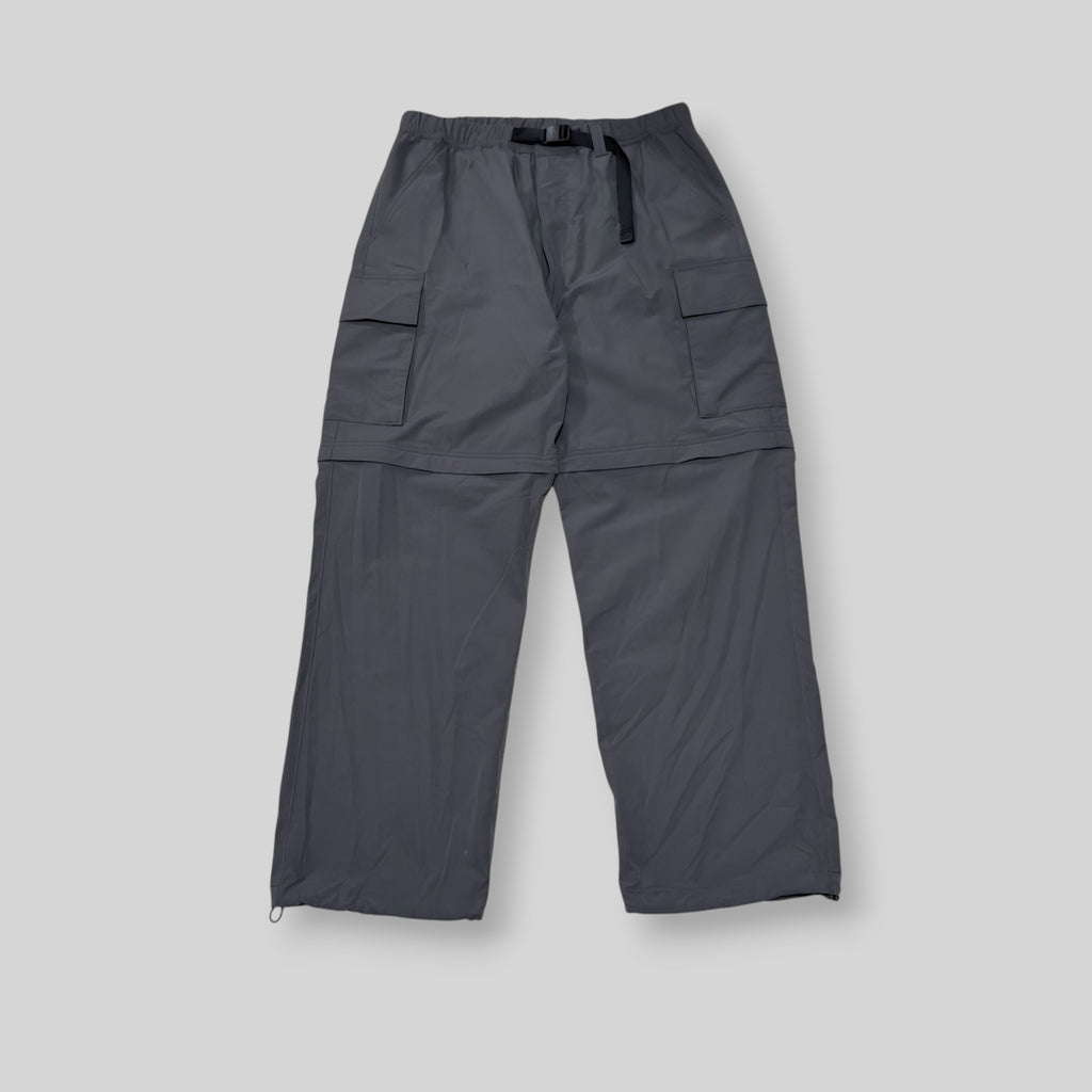 GU by UNIQLO Men's Convertible Belted Wide Fit/Baggy Cargo Pants (Ripstop Fabric) in Gray