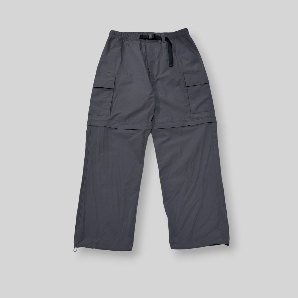 GU by UNIQLO Men's Convertible Belted Wide Fit/Baggy Cargo Pants (Ripstop Fabric) in Gray