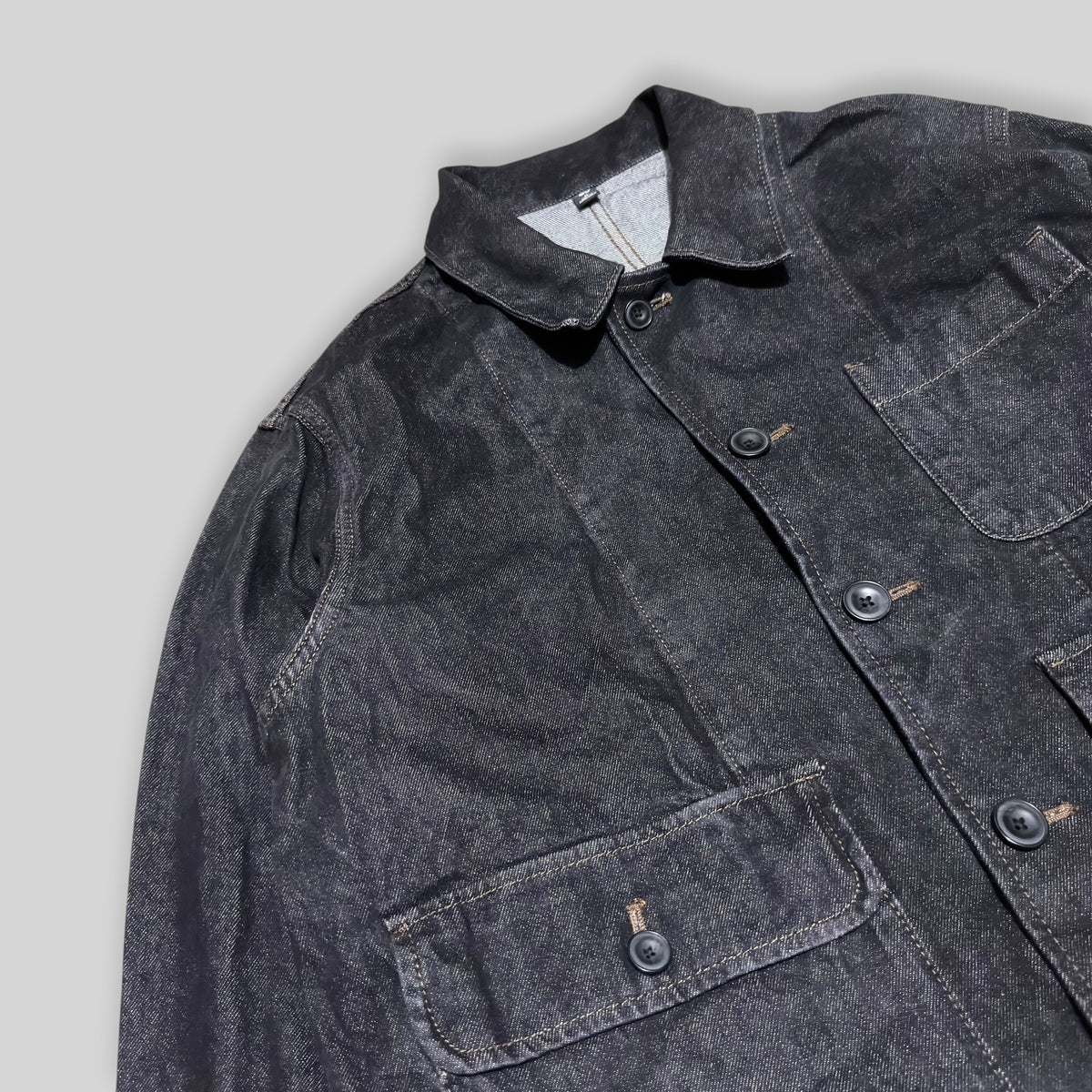 GU by UNIQLO Men's Utility Military Workwear Style Coverall Jacket in Black (Washed Denim)