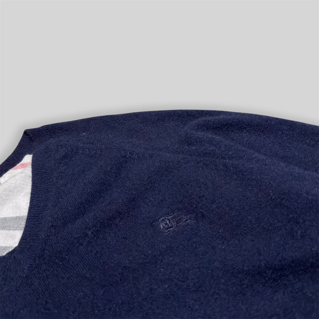 Vintage Burberry London Men's Cashmere V-Neck Long Sleeve Sweater/Sweatshirt in Navy