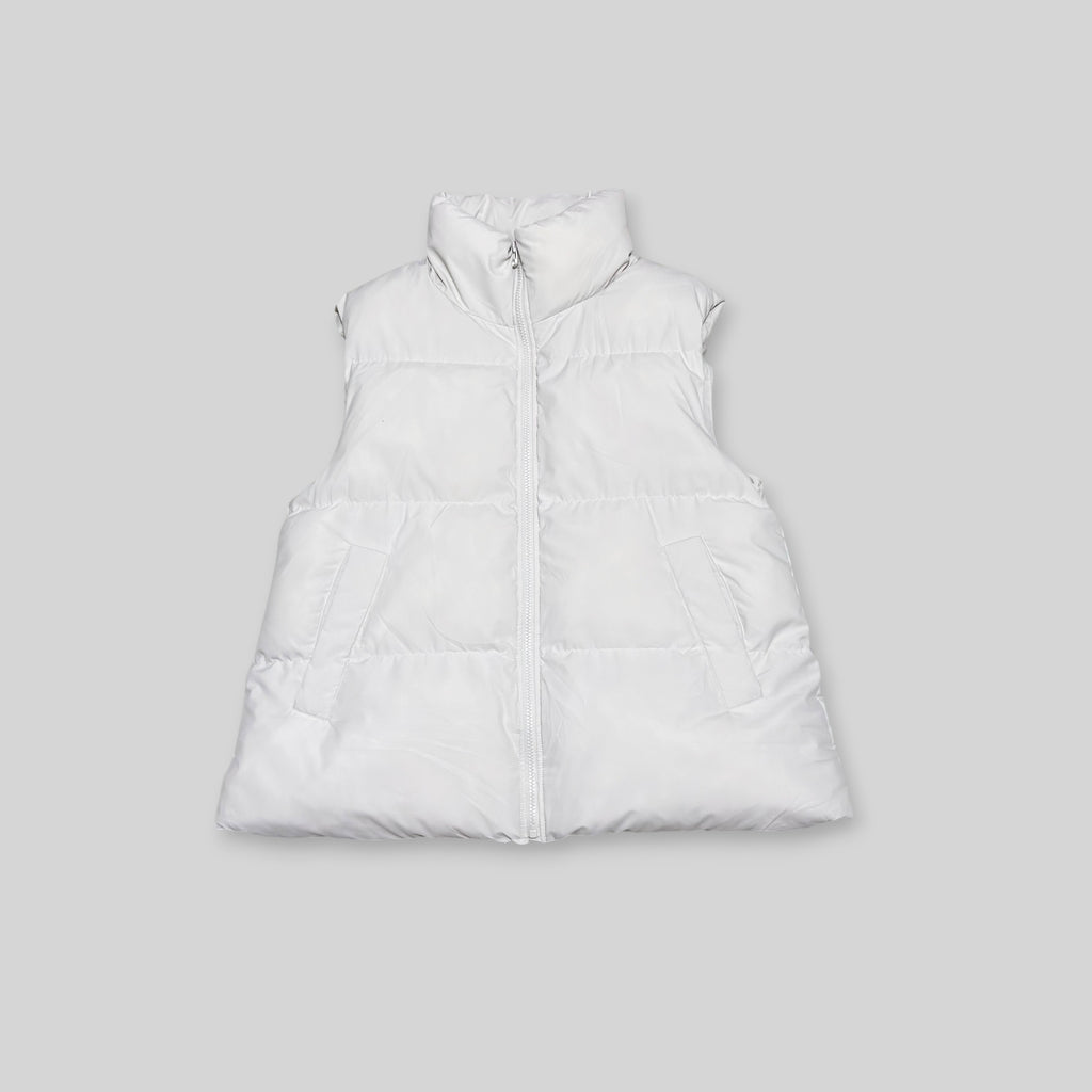 GU by UNIQLO Unisex Stand Collar Heat Padded Vest (Water Repellent/Windproof Snow/Winter Puffer Vest) in White