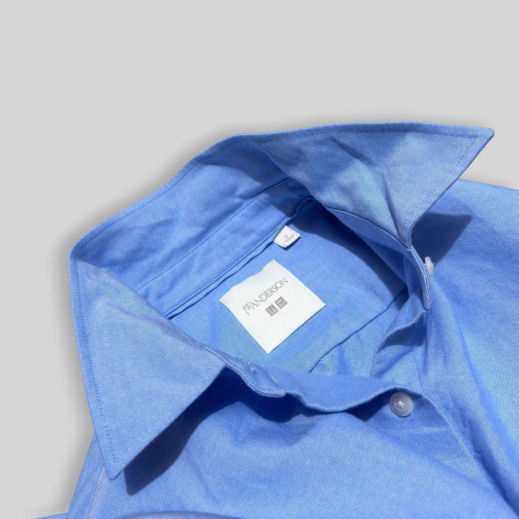 UNIQLO x JW Anderson Unisex Oxford Boxy/Cropped Short Long Sleeve Shirt in Blue