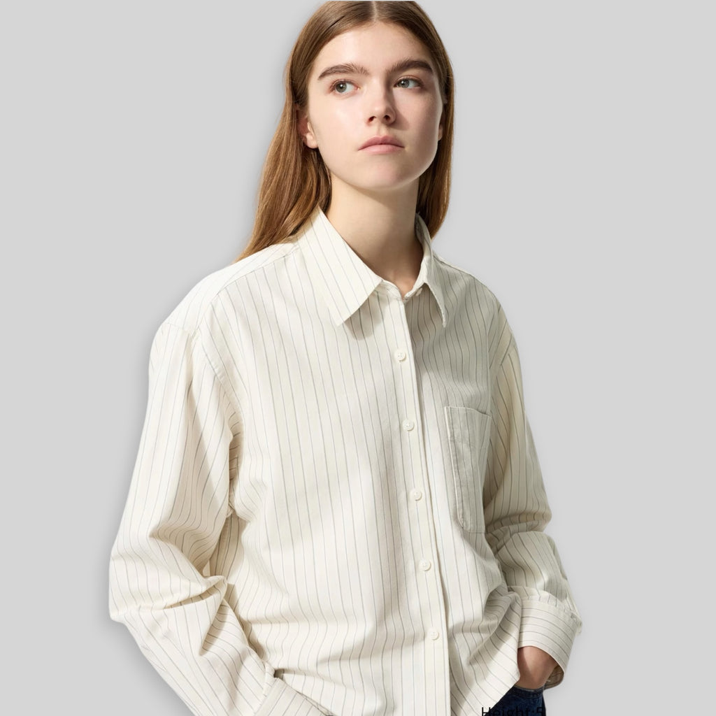 UNIQLO x JW Anderson Unisex Oxford Boxy/Cropped Short Long Sleeve Shirt in Beige