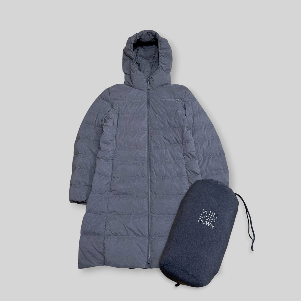 UNIQLO Women's Ultra Light Down Long Puffer Coat (Lightweight Nylon Water Repellent/Windproof Winter/Snow Padded Jacket) in Dark Gray