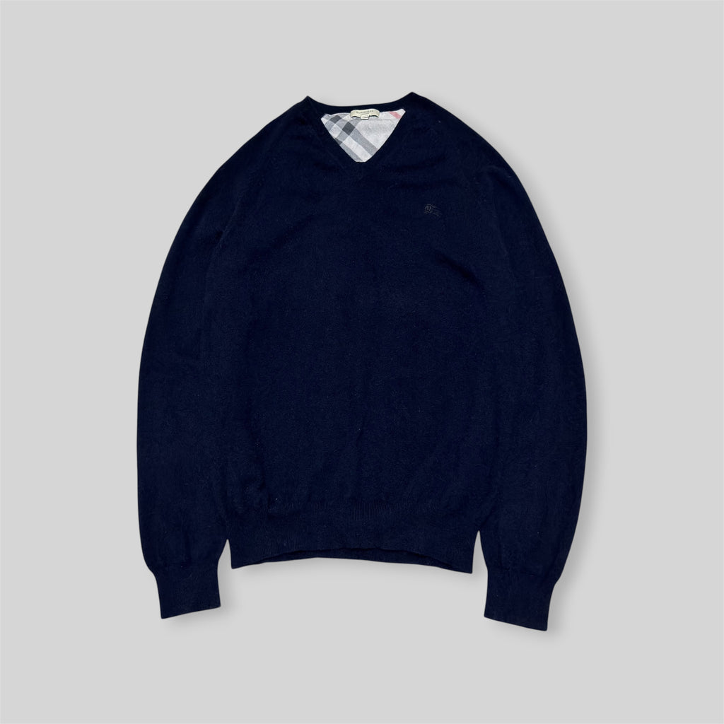Vintage Burberry London Men's Cashmere V-Neck Long Sleeve Sweater/Sweatshirt in Navy