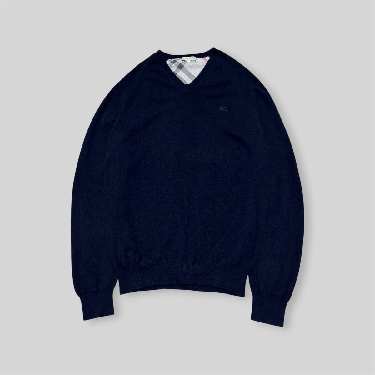Vintage Burberry London Men's Cashmere V-Neck Long Sleeve Sweater/Sweatshirt in Navy