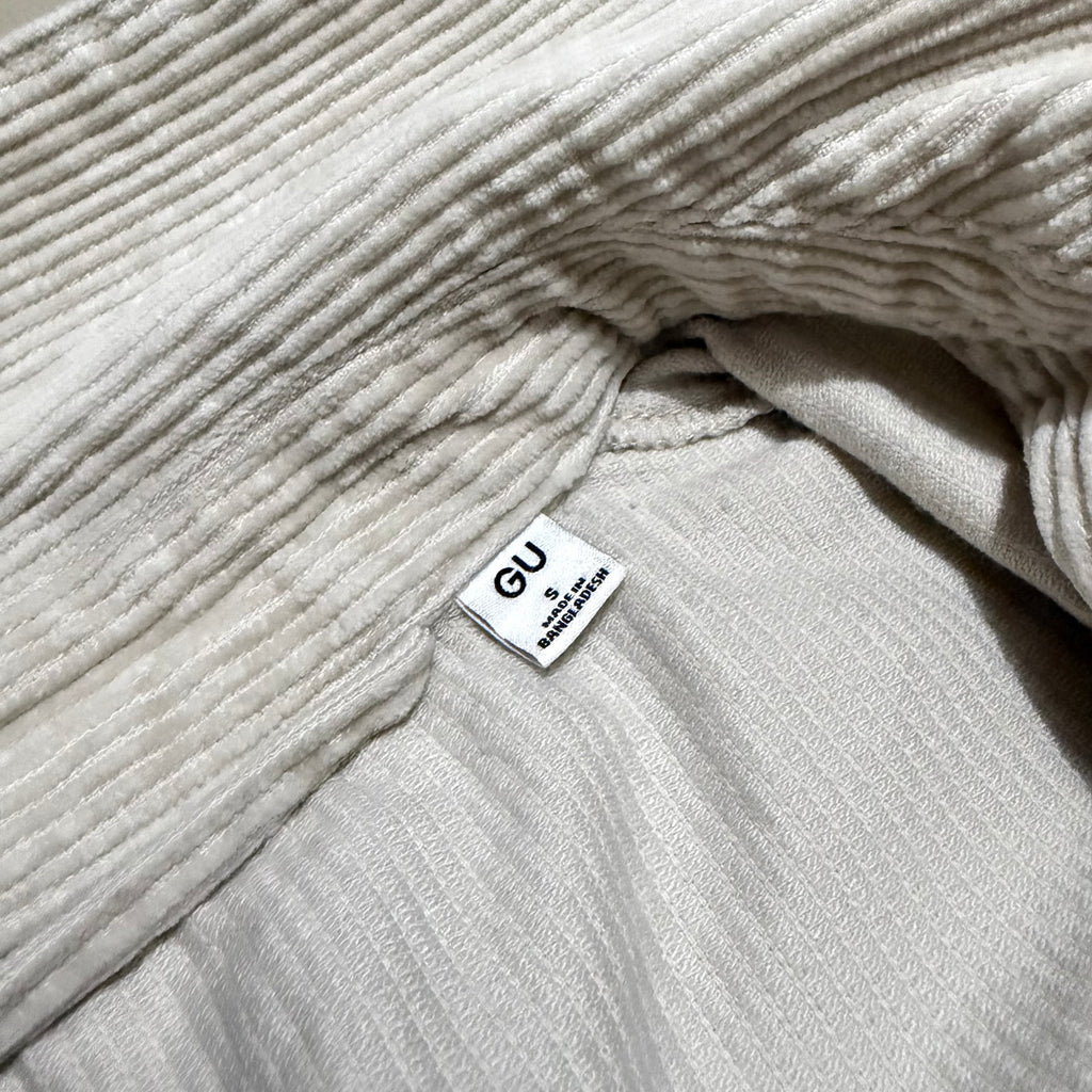 GU by UNIQLO Men's Zip Up Cropped/Boxy Collared Blouson (Cotton Corduroy Collared Harrington Jacket) in Beige
