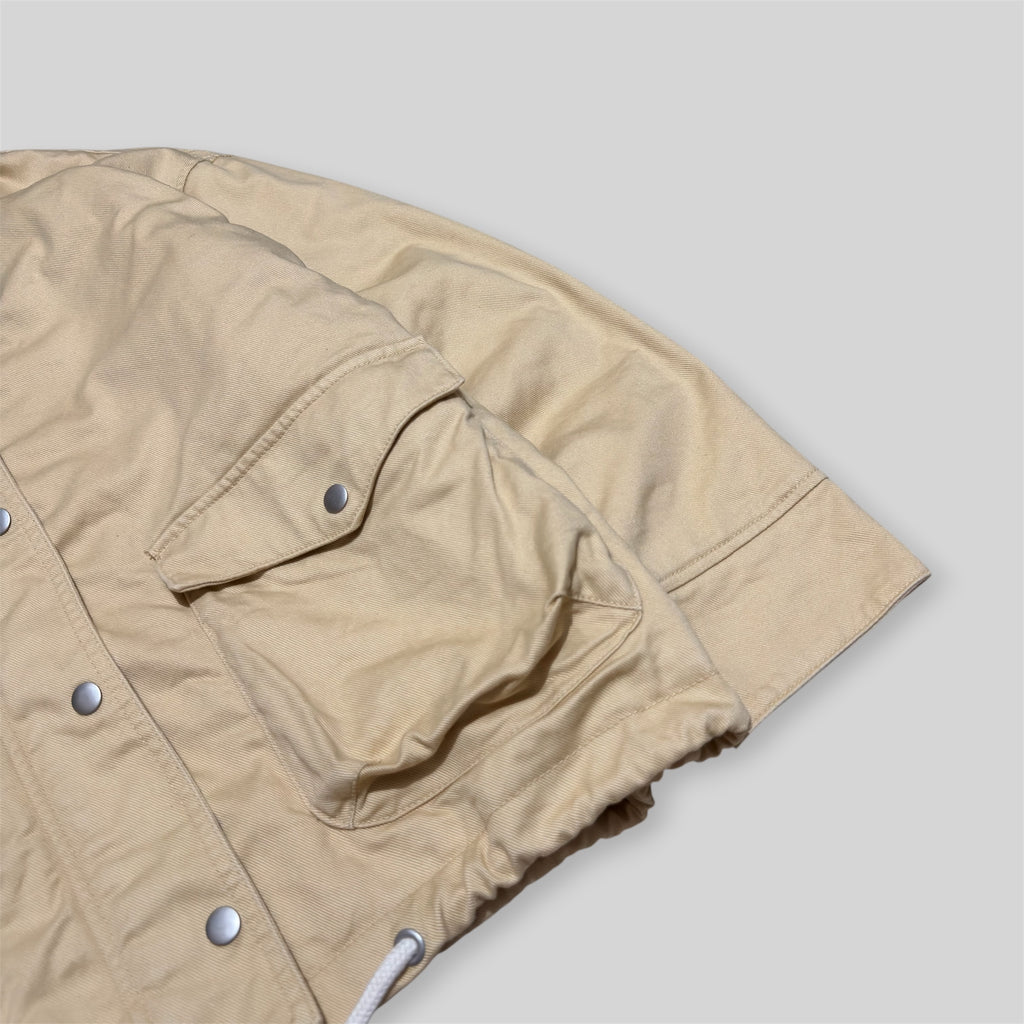 H&M Men's Oversized Utility Workwear Zip Up Cotton Twill Padded Blouson (Collared Zip Up Jacket) in Beige
