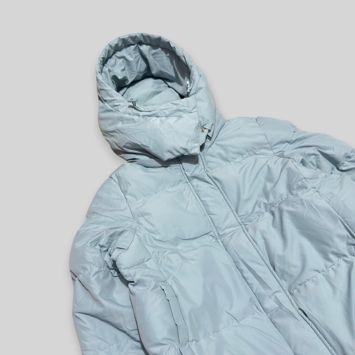 GU by UNIQLO Women's Heat Padded Stand Collar Detachable Hood Blouson (Lightweight Water Repellent/Windproof Winter/Snow Puffer Jacket) in Light Blue
