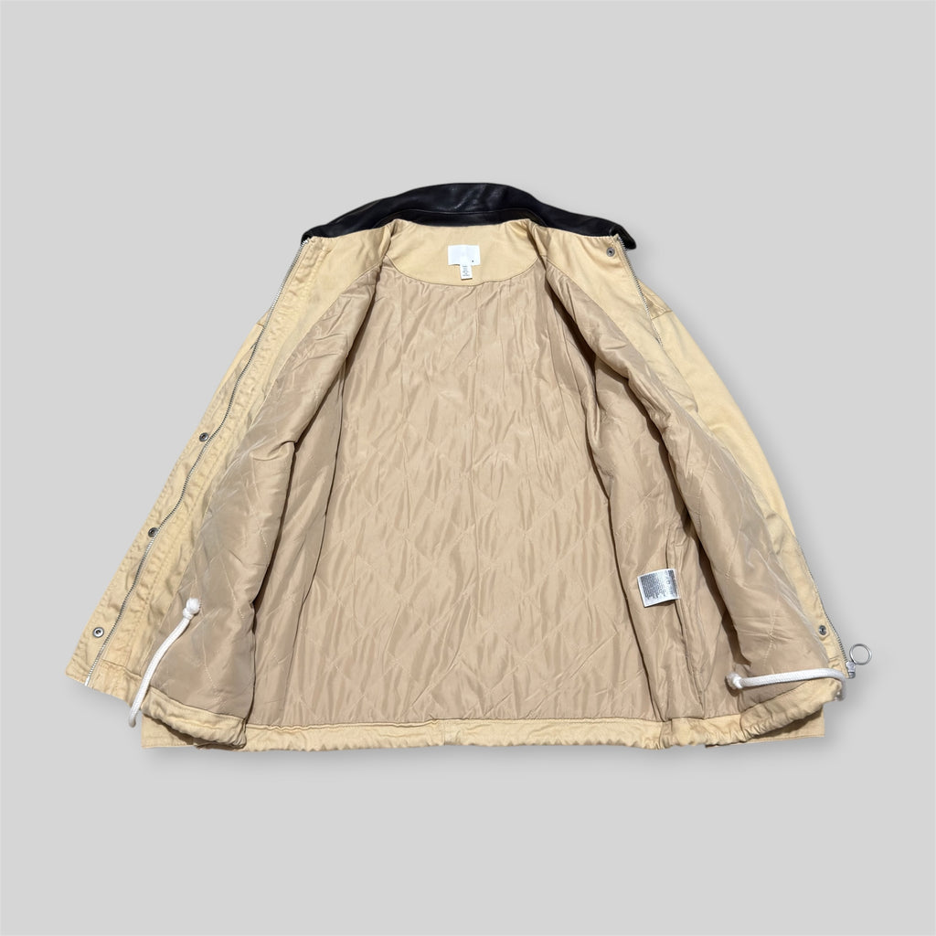 H&M Men's Oversized Utility Workwear Zip Up Cotton Twill Padded Blouson (Collared Zip Up Jacket) in Beige
