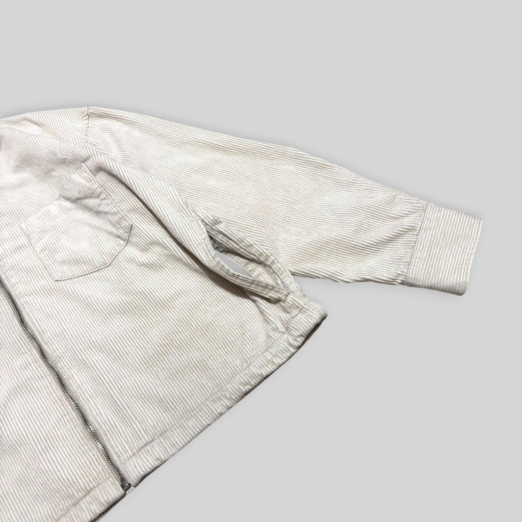 GU by UNIQLO Men's Zip Up Cropped/Boxy Collared Blouson (Cotton Corduroy Collared Harrington Jacket) in Beige