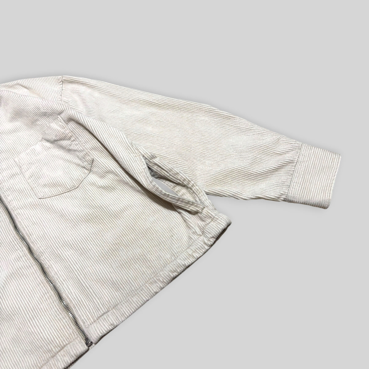 GU by UNIQLO Men's Zip Up Cropped/Boxy Collared Blouson (Cotton Corduroy Collared Harrington Jacket) in Beige