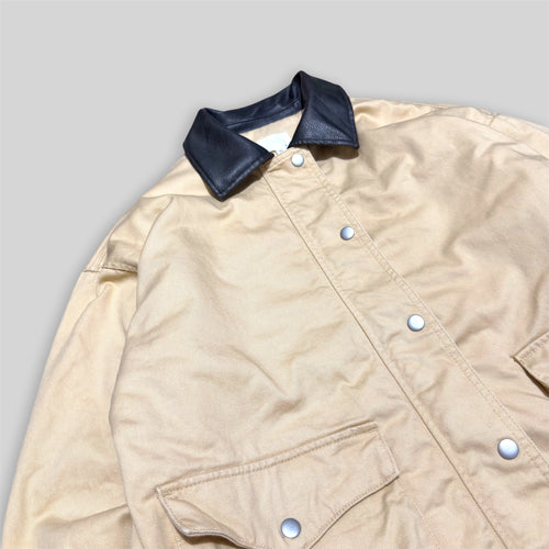 H&M Men's Oversized Utility Workwear Zip Up Cotton Twill Padded Blouson (Collared Zip Up Jacket) in Beige