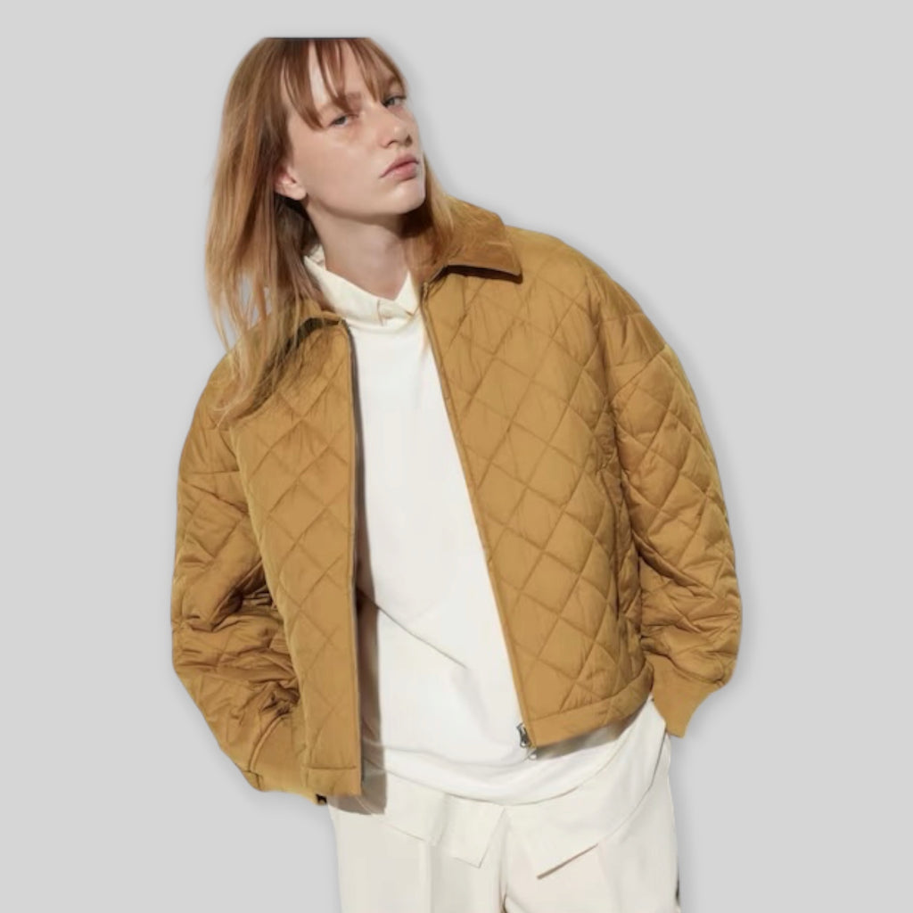 UNIQLO :C Women's Pufftech Padded Utility Zip Up Short Jacket (Lightweight Water Repellent/Windproof Winter/Snow Puffer Jacket) in Beige