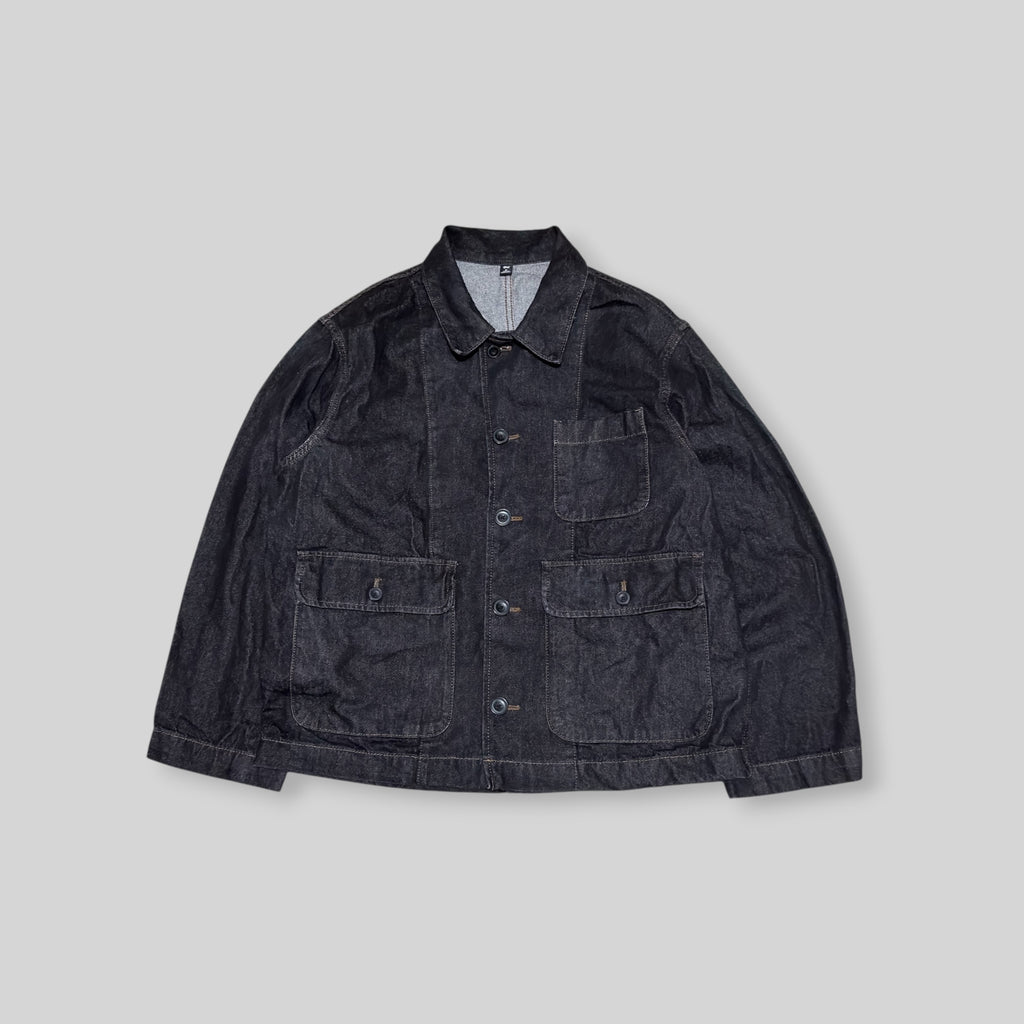 GU by UNIQLO Men's Utility Military Workwear Style Coverall Jacket in Black (Washed Denim)