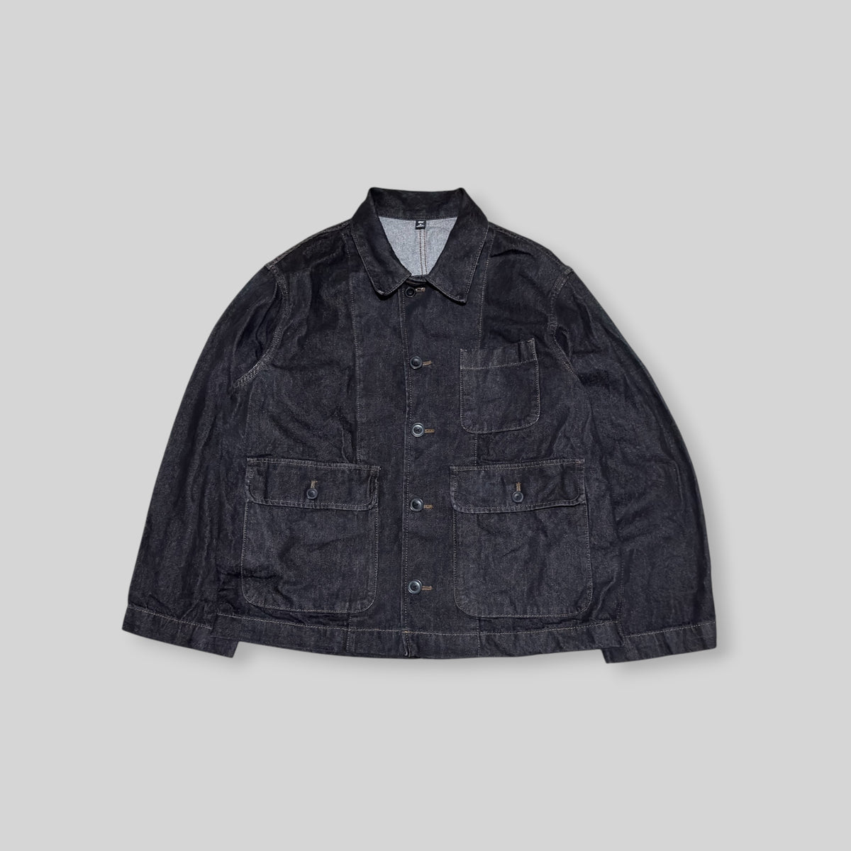 GU by UNIQLO Men's Utility Military Workwear Style Coverall Jacket in Black (Washed Denim)